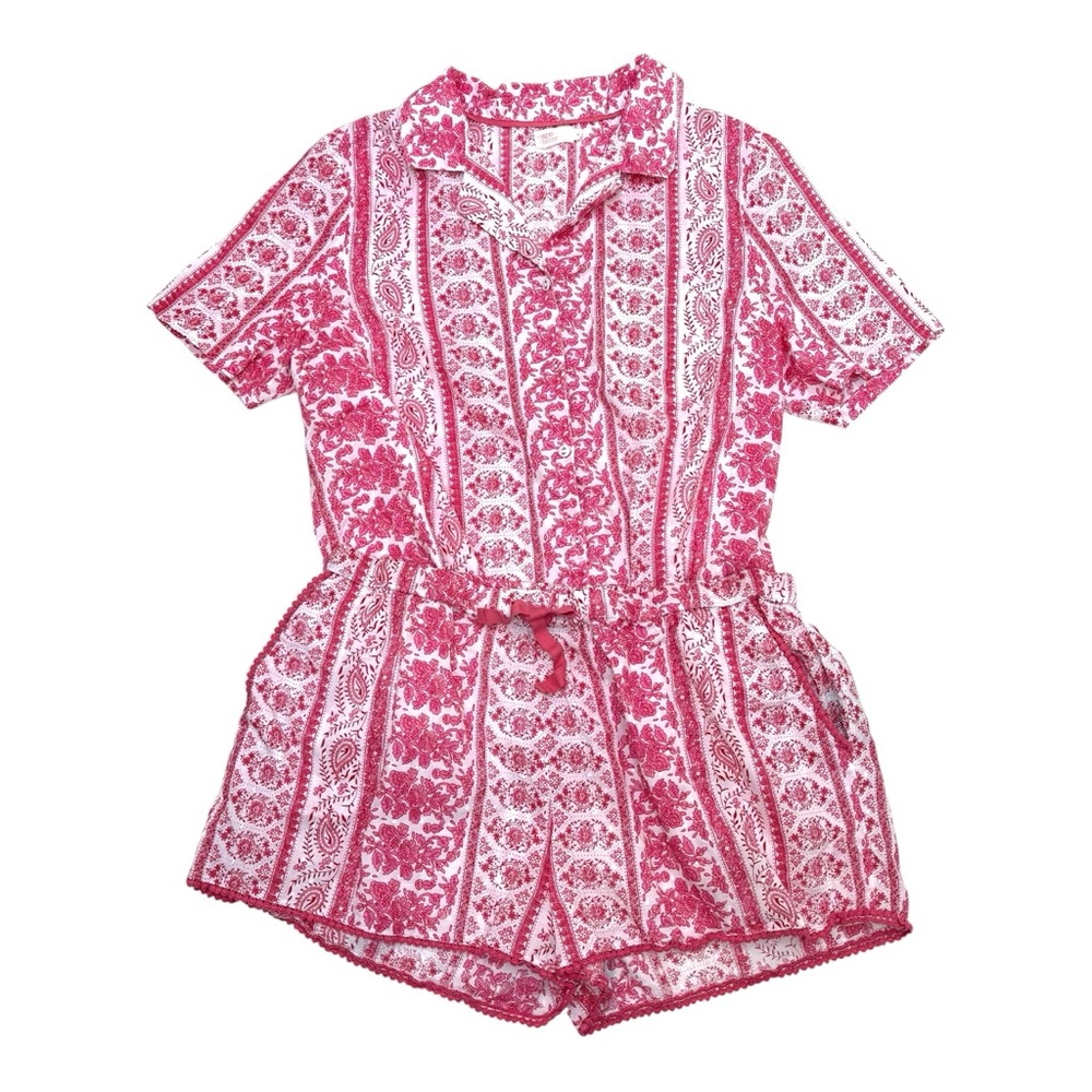 Cape Daisy Paisley Floral Swiss Dot Cotton Pajama Set Shorts Boho Pink Medium